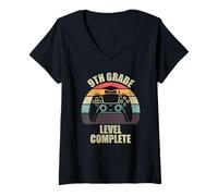 Womens 9th Grade Level Complete Gaming Shirts, Gamer Men Graduation V-Neck T-Shirt