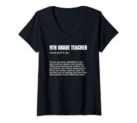 Women's 9th Grade Teacher Definition Funny Back to School V-Neck T-Shirt
