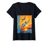 Women's A-10 Warthog Military Aviation Sunset V-Neck T-Shirt