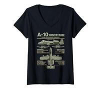 Women's A-10 Warthog Military Jet Spec Infographic Olive Green V-Neck T-Shirt