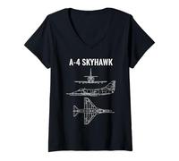 Womens A-4 Skyhawk American Plane Blueprint Diagram V-Neck T-Shirt