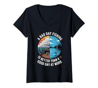 Womens A Bad Day Fishing is Better Than Work Days V-Neck T-Shirt