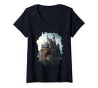 Women's A Beautiful Fairy Tale Castle Fantasy World V-Neck T-Shirt