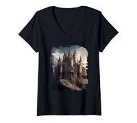 Women's A Beautiful Fairy Tale Castle Fantasy World V-Neck T-Shirt