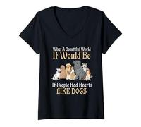 Womens A Beautiful World It Would Be If People Had Hearts Like Dogs V-Neck T-Shirt