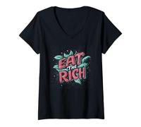 Womens A Bold Eat the Rich Statement for Rebels V-Neck T-Shirt