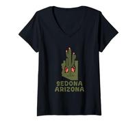 Womens A Cactus at Sunset Arizona State Map Sedona Retro Outdoors V-Neck T-Shirt