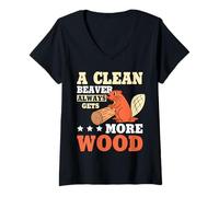 Women's A Clean Beaver Always Gets More Wood V-Neck T-Shirt