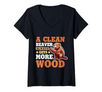 Women's A Clean Beaver Always Gets More Wood V-Neck T-Shirt