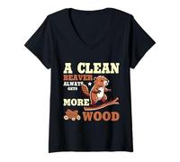 Women's A Clean Beaver Always Gets More Wood V-Neck T-Shirt