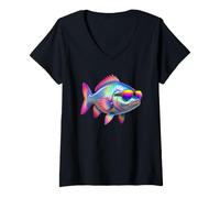 Women's A Cool Colourful Fish with Sunglasses the Fish V-Neck T-Shirt