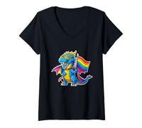 Womens A Cool Dragon with LGBTQ Rainbow Flag LGBTQ Ally Gay Pride V-Neck T-Shirt