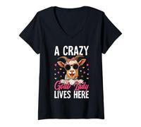 Women's A Crazy Goat Lady Lives Here V-Neck T-Shirt