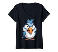 Womens A Crazy Grumpy Bird - Funny Comic Art 1 - Fan Fun V-Neck T-Shirt