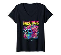 Womens A Crow Left Skull Morning and Flower Incubus View Halloween V-Neck T-Shirt