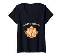 Women's A Cup with Star of David and Matzah Happy Passover Vintage V-Neck T-Shirt