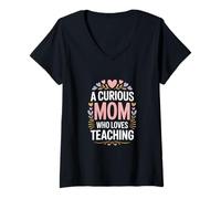 Women's A Curious Mom Who Loves Teaching Teacher Life V-Neck T-Shirt