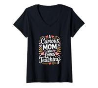 Women's A Curious Mom Who Loves Teaching Teacher Life V-Neck T-Shirt
