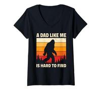 Womens A Dad Like Me is Hard to Find, Bigfoot Funny Dad Birthday V-Neck T-Shirt