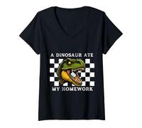 Womens A Dinosaur Ate My Homework School Excuse Funny V-Neck T-Shirt