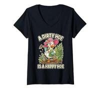 Women's A Dirty Hoe is a Happy Hoe Goose Gardening V-Neck T-Shirt