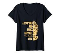 Women's A Disciplined Mind Brings Happiness Buddha Mindfulness V-Neck T-Shirt