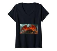 Women's A Dragon Threatens Beowulf's Peaceful Kingdom Nordic Myth V-Neck T-Shirt