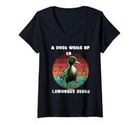 Women's A Duck Walks up to a Lemonade Stand Vintage Retro V-Neck T-Shirt