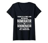 Womens A Fine Line Between Numerator and Denominator Funny Math V-Neck T-Shirt