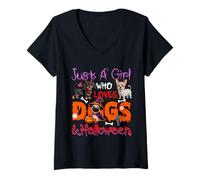 Womens A Girl Loves Dogs And Halloween Dogs Cosplay Witch Mummy V-Neck T-Shirt