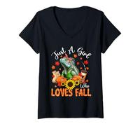 Womens A Girl Loves Fall Thanksgiving Signs Iguana Bow Tie Autumn V-Neck T-Shirt