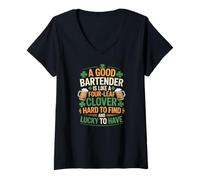 Women's A Good Bartender Four Leaf Clover Bartending Lucky V-Neck T-Shirt