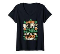 Women's A Good Bartender Four Leaf Clover Bartending Lucky V-Neck T-Shirt