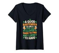 Women's A Good Bartender Four Leaf Clover Bartending Lucky V-Neck T-Shirt