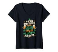 Women's A Good Bartender Four Leaf Clover Bartending Lucky V-Neck T-Shirt