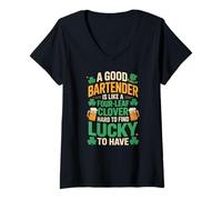 Women's A Good Bartender Four Leaf Clover Bartending Lucky V-Neck T-Shirt