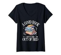 Women's A Good Book Gets Me Out of Bed Reading Bookworm V-Neck T-Shirt