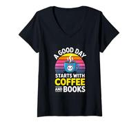 Women's A Good Day Starts with Coffee and Books Reading V-Neck T-Shirt