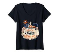 Women's A Good Day Starts with Coffee and Croissant V-Neck T-Shirt