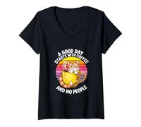 Women's A Good Day Starts with Coffee and No People Cat V-Neck T-Shirt