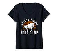 Womens A Great Day Starts with A Good Dump - Concrete Truck V-Neck T-Shirt