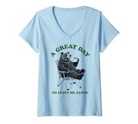 Women's A Great-Day to Leave Me Alone, Funny Bear, Coffee Bear V-Neck T-Shirt