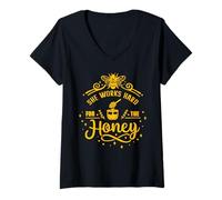 Womens A hardworking bee She works hard for the Honey V-Neck T-Shirt
