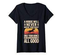 Womens A Horse Will Never Break Your Heart Equestrian Horseback V-Neck T-Shirt