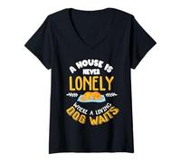 Women's A House is Never Lonely Where a Loving Dog waits V-Neck T-Shirt