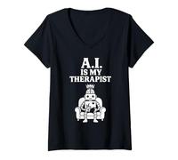 Womens A.I. is My Therapist - Robot AI Mental Health Therapy Humor V-Neck T-Shirt