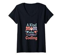 Women's A Kind Mom Who Loves Coding Programmer Mother V-Neck T-Shirt