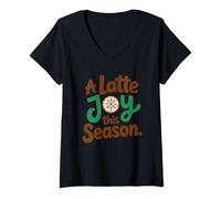 Womens A Latte Joy This Season Holiday Coffee Cute Christmas Cocoa V-Neck T-Shirt