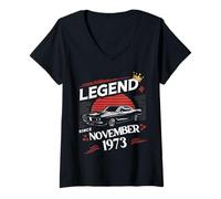 Womens A Legend was Born in November 1973 Awesome Man Boy Birthday V-Neck T-Shirt
