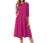 Women's A-Line 3/4 Sleeve Midi Casual Dresses Solid Color Crew Neck Work Dress for Women with Pockets UK,Cotton Summer Dress Red Polka Dot Boho Dresses for Women UK Petite Long Black Midi,u2559k